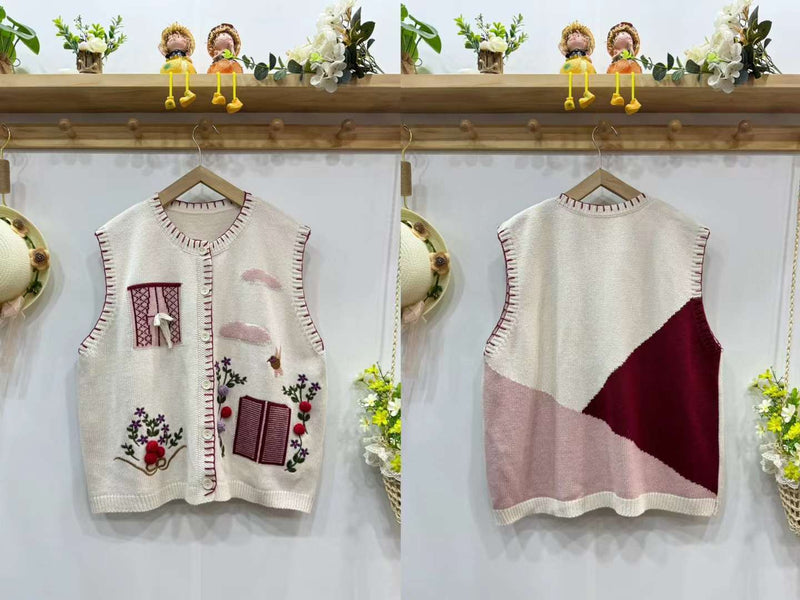 Embroidered Mori Style Mori Girl Retro Literary Cardigan Vest