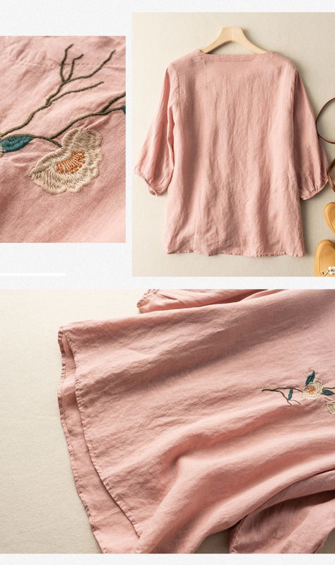 Embroidered Embroidered Loose Art Retro T-Shirt