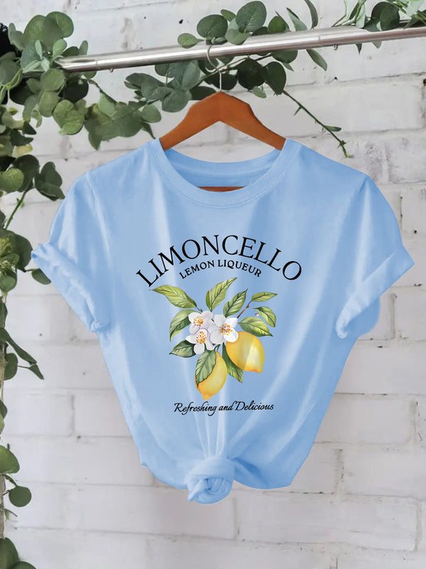 European And American Round Neck Lemon T-shirt For Women