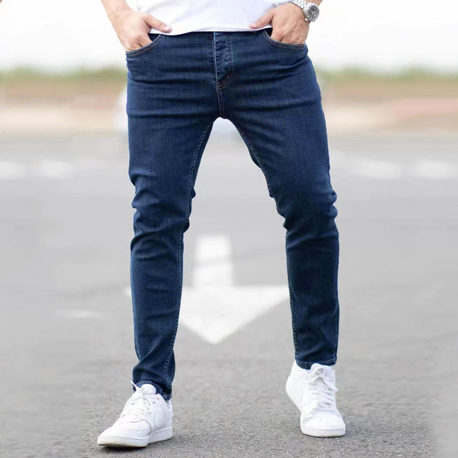 Stretch Denim Men's Pants Skinny Mid Waist