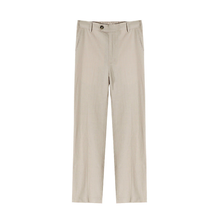 Men's Summer Korean Style Loose Trend Cotton Linen Versatile Ninth Straight Small Suit Pants