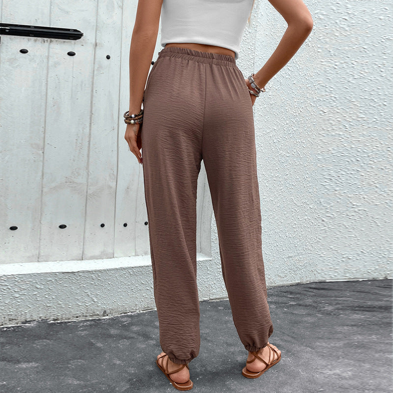 Lace-up Trousers European And American High Waist Casual Jogger Pants