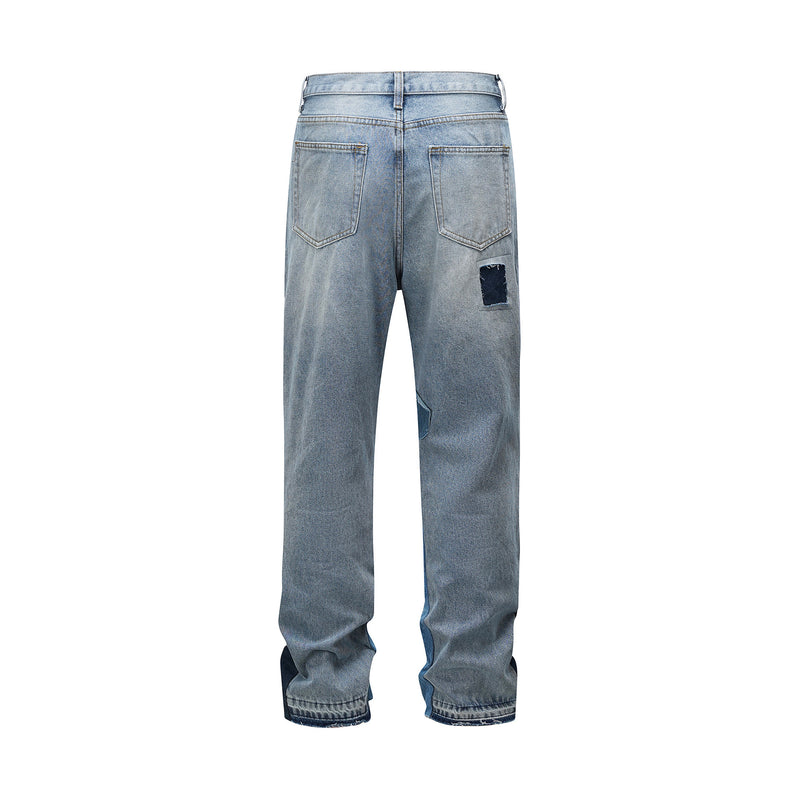 Bootleg Pants Type Gd Wind Split Stitching Patch Denim