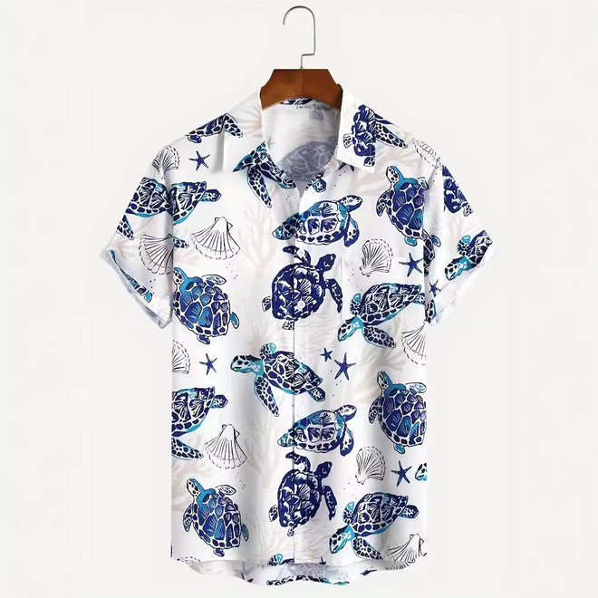 Men's Plus Size Sea Turtle Marine Life Printed Shirt