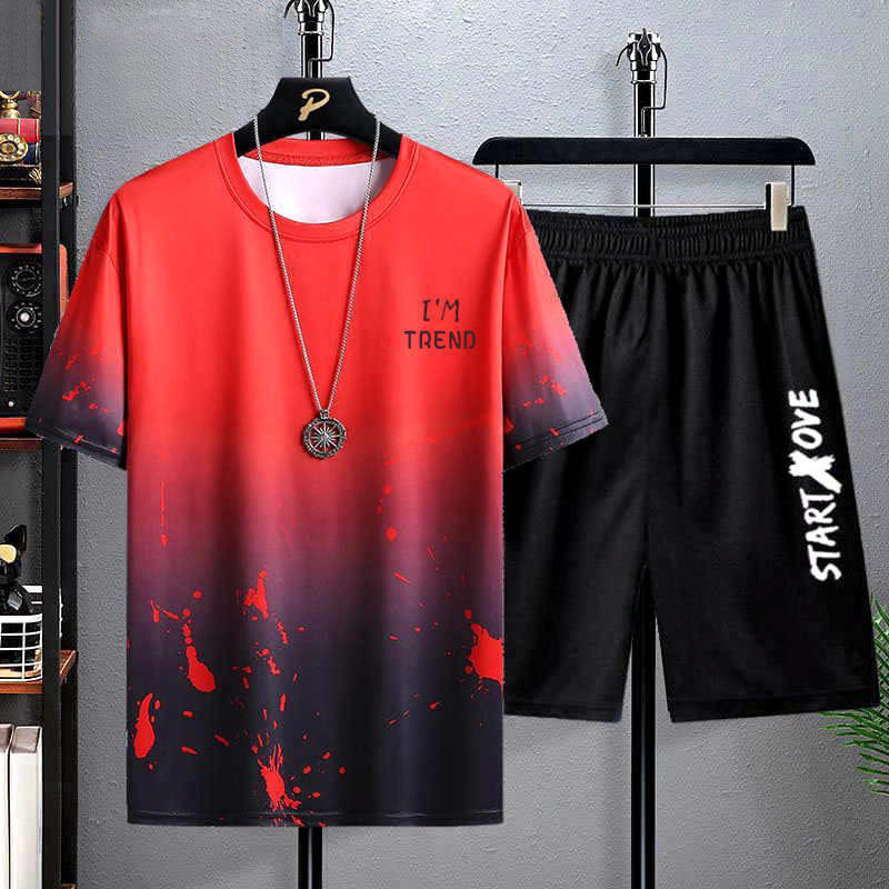 Men's Short-sleeved T-shirt Summer Ice Silk Quick-drying Loose Sports And Leisure Suit Fashion Brand Wear A Entire Outfit