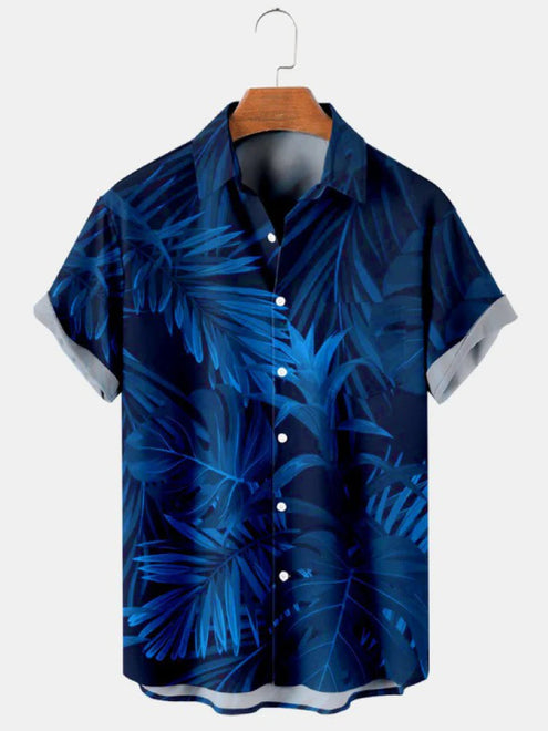 Men's Casual Loose Plus Size Lapels Digital Printing Short Sleeve