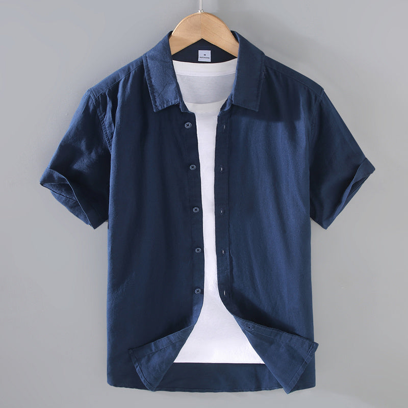 Men's Linen Short-sleeved Shirt Casual Loose