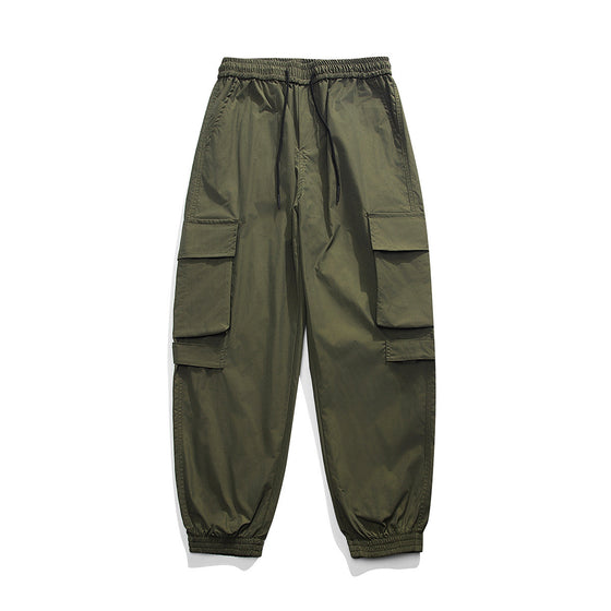 Rope Workwear With Pocket Loose Wide Leg Ankle Banded Pants