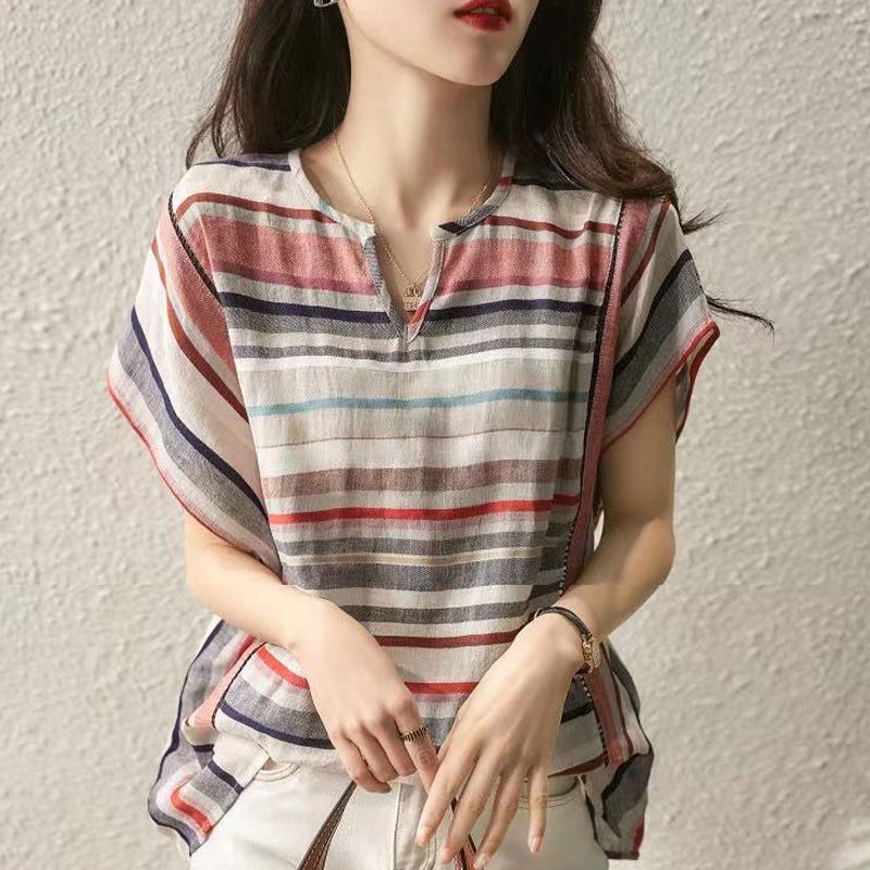 New Striped Shirt Women's Short Sleeve Loose